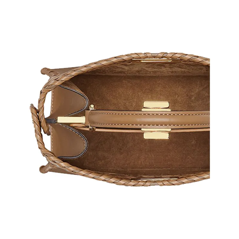 FENDI Peekaboo ISeeU Cowhide Sheepskin Trunk Bag Shoulder Bag Crossbody Bag Handbag Small Size Women's Beige-4