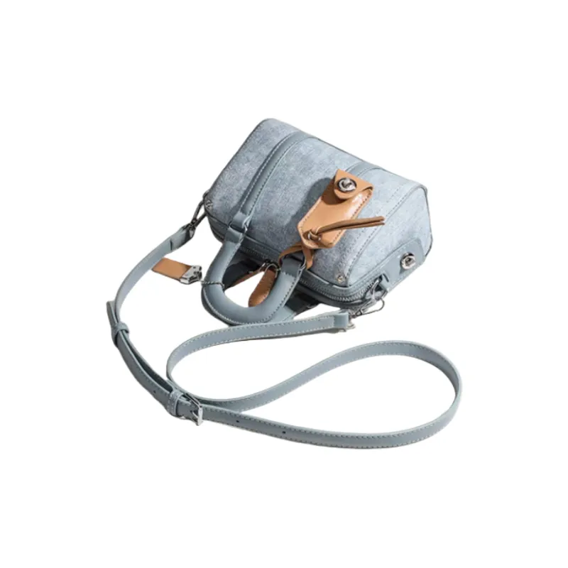 OCTSUI Synthetic Leather Boston Bag One Shoulder Handbags Women's Brown/Ecru/Glacier Blue-12