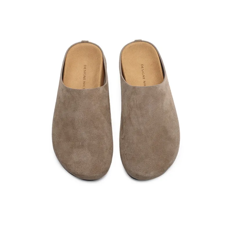 MODENGPAN Leather Patchwork Abrasion Resistant Wrap toe Slippers Unisex-3