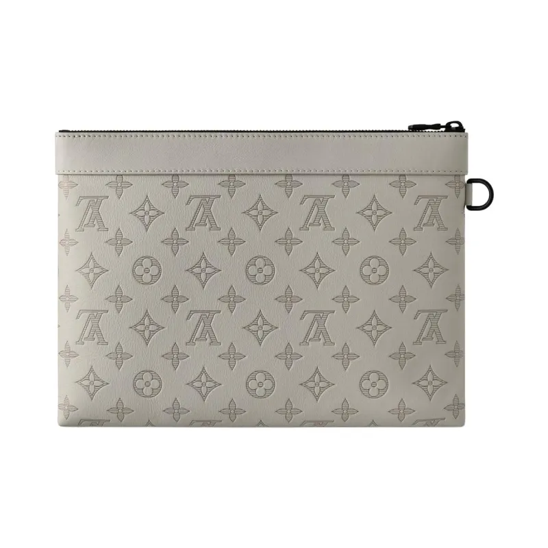 LOUIS VUITTON Pochette To Go Embossed Calfskin Clutch Regular Men's Gray-2