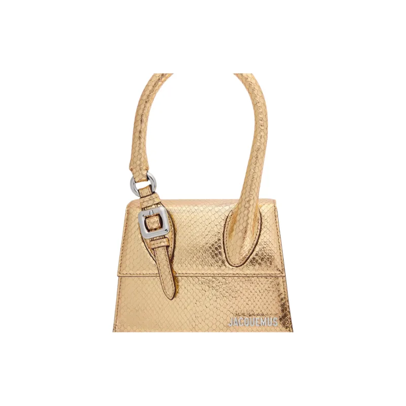 Jacquemus Calfskin One Shoulder Handbags Medium Size Women's Gold-4