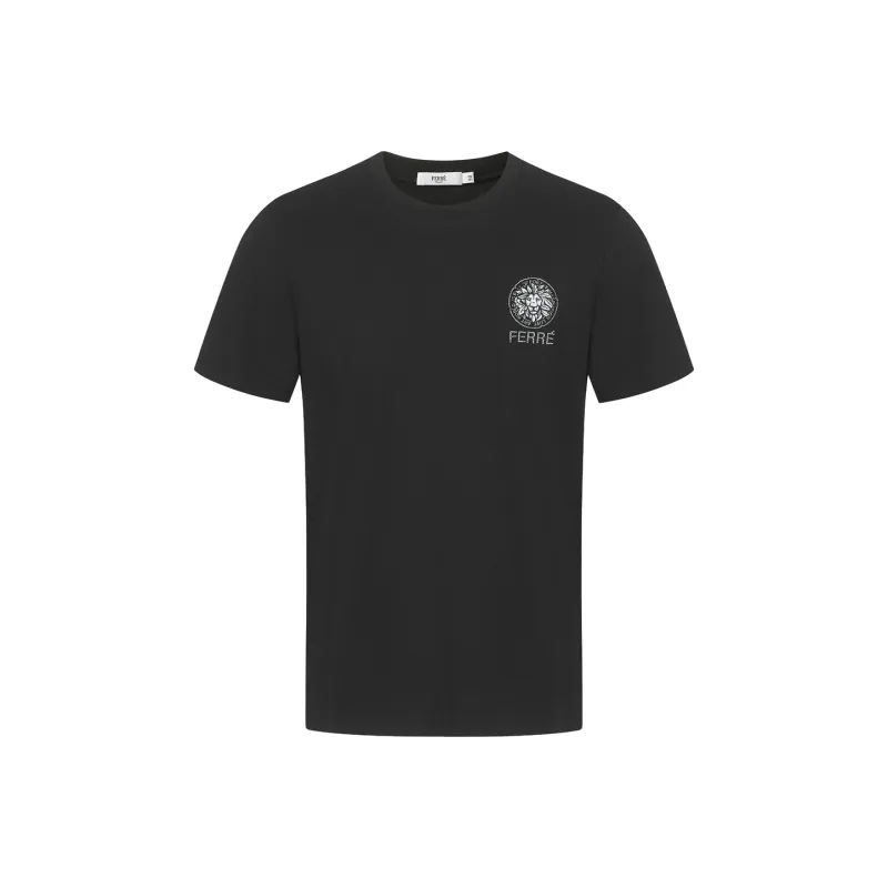 FERRE 3D Effect Relief Totem Letter Embroidered Round Collar Short Sleeved T Shirt Men's-2