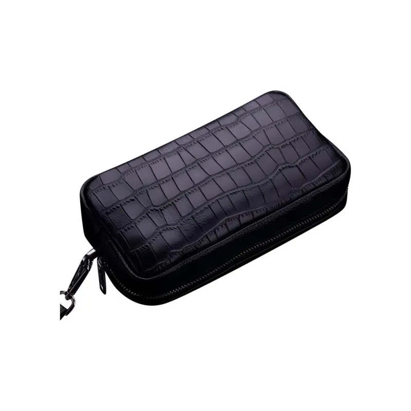 DOSRFINI Top Grain Cow Leather Cell Phone Pouch With Clutch Handbag Regular Men's Black-3