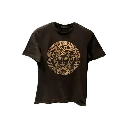 VERSACE Logo-Printed Crew Neck Straight Fit Short-Sleeved T-Shirt T-Shirt Men's Black
