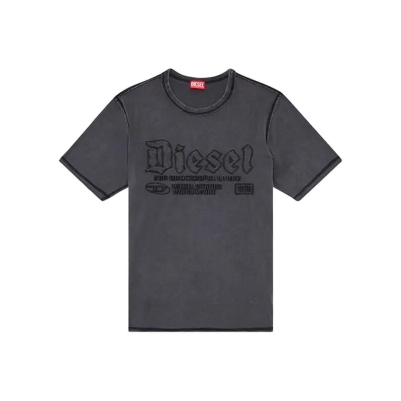 DIESEL T Rawjust Logo embroidered T shirt-0