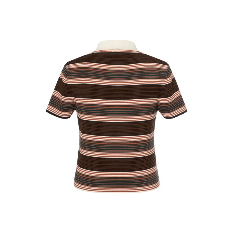 CELINE Triomphe Cropped Polo Shirt In Striped Cotton-1
