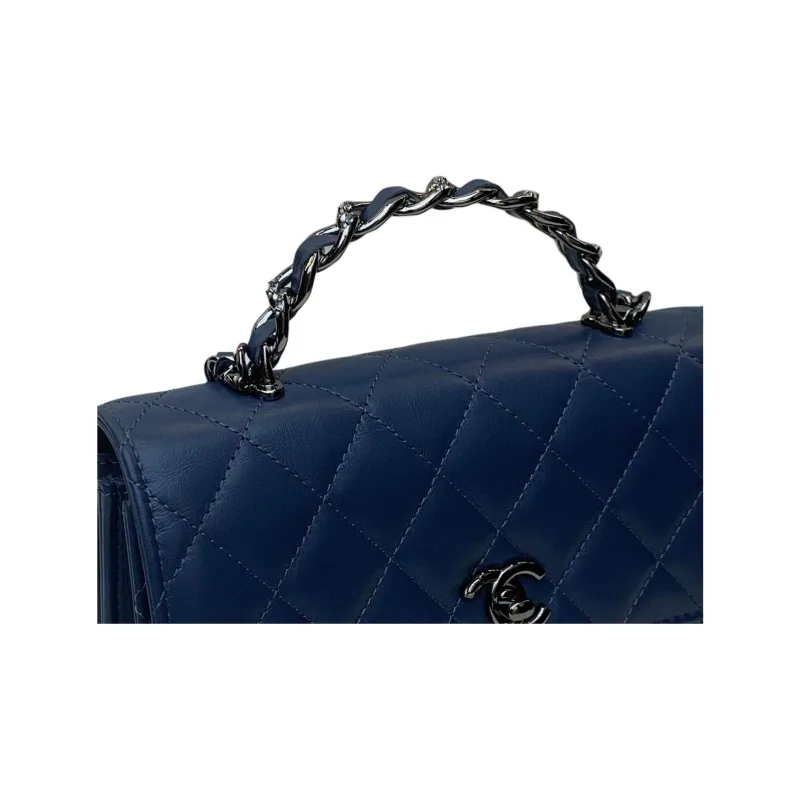 CHANEL Bright Wrinkled Calfskin Shoulder Bag Crossbody Bag Handbag Women's Blue-1