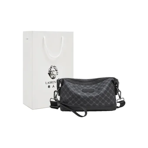Old Man's Head Synthetic Leather Shoulder Bag Crossbody Bag Regular Men's Black Gray Plaid
