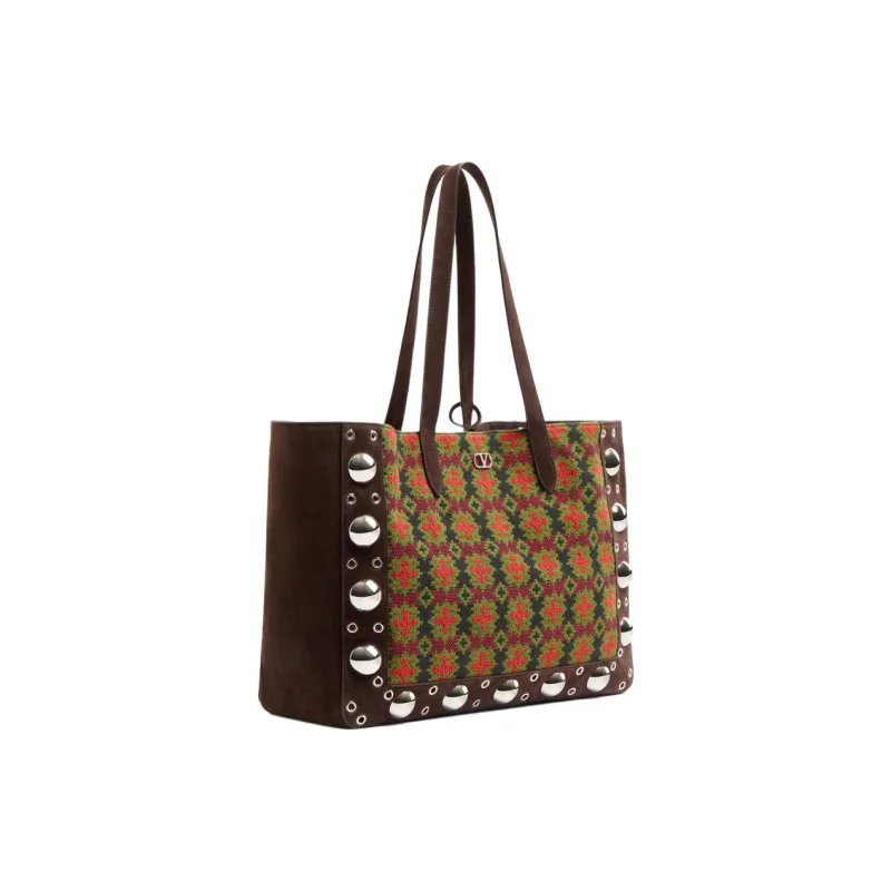 Valentino Suede Tote Bag, Shopping Bag, Shoulder Bag Tubas Women's Dark Brown-1