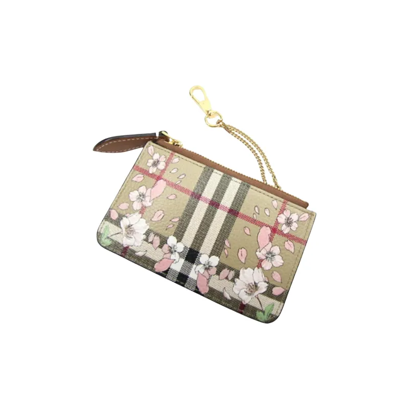 Burberry Leather Card Holder, Coin Purse Regular Women's Beige-4