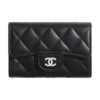 CHANEL Classic Flap CF Lambskin Coin Purse, Card Holder Unisex Black