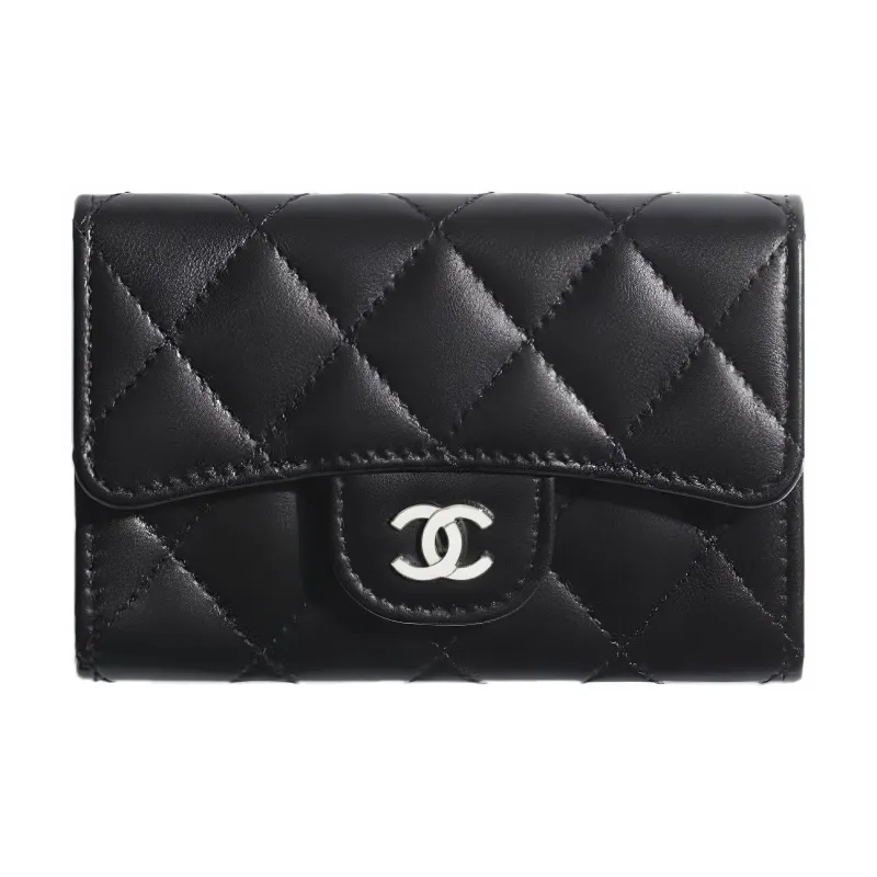 CHANEL Classic Flap CF Lambskin Coin Purse, Card Holder Unisex Black-0