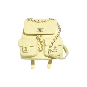CHANEL Grain Calfskin Backpack Trumpets Women's Light Yellow