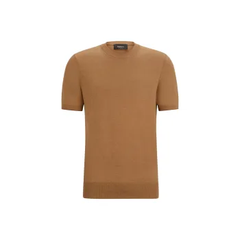 HUGO BOSS Short-Sleeved Sweater In Silk And Cotton T-Shirt Men's Light Brown