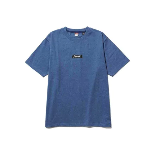 NANGA Ferrd Yarn ECO HYBRID MT LOGO TEE T Shirt Unisex Sea Blue