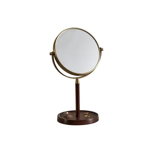 Initial Intention Vintage Desktop 3x Detail Makeup Mirror  Walnut Wood Vanity Table Mirror