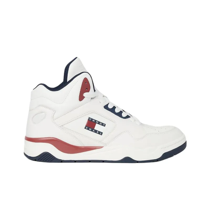 Tommy Hilfiger High Top Skateboard Shoes Men's White Blue Red-1