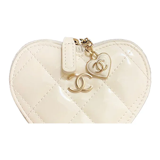 CHANEL Patent Leather Calfskin Coin Purse Women's White-2
