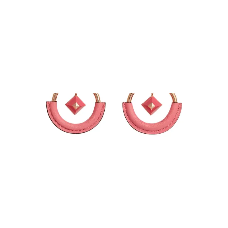 HERMES Metal Calfskin Rose Gold Plated Earrings Women's Gold-2