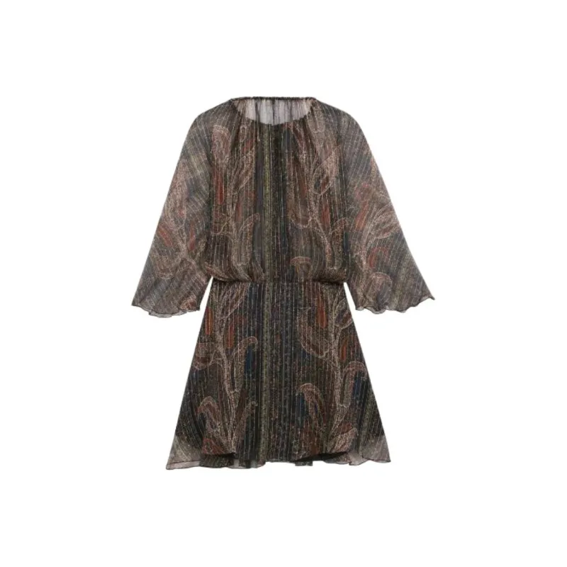 SAINT LAURENT Long Sleeved Dress Women's Dark Umber-1