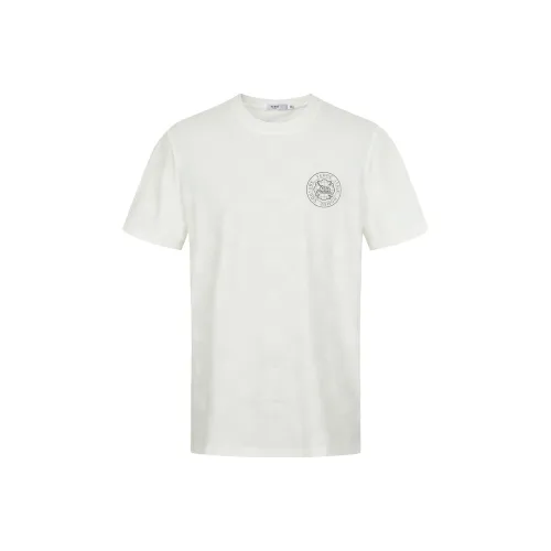 FERRE Letter Print All Over Subtle Texture Jacquard Crew Neck Short Sleeved T Shirt Men's