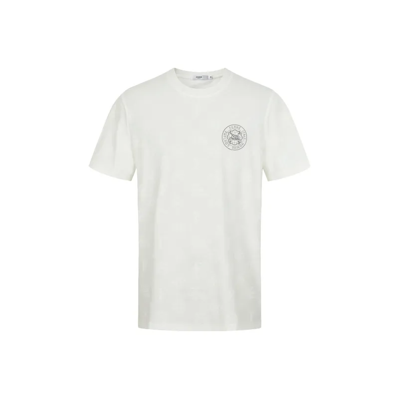 FERRE Letter Print All Over Subtle Texture Jacquard Crew Neck Short Sleeved T Shirt Men's-0
