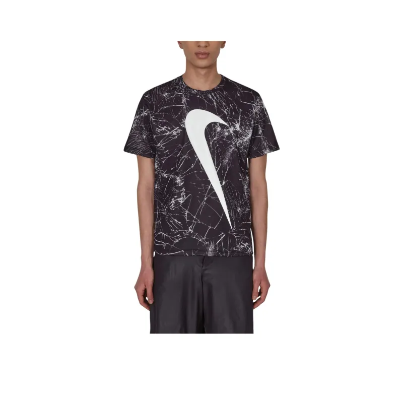 Comme Des Garçons Swoosh print Cracked T shirt-0
