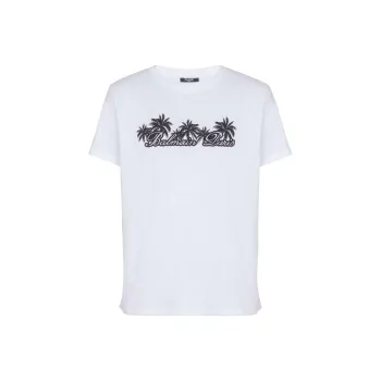 BALMAIN Logo Printed Crew Neck Straight Fit Short Sleeved T Shirt T Shirt Men's White