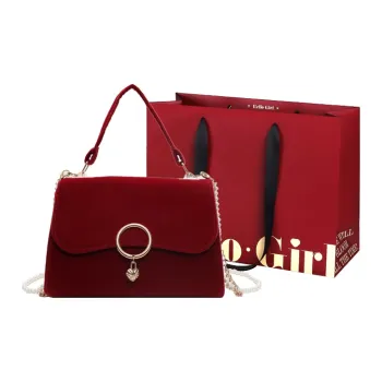 GOX Velour One Shoulder Handbag Women's Burgundy