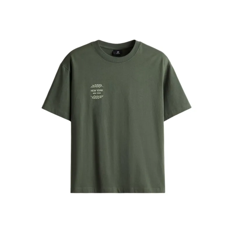 H&M T Shirts Men Khaki Green-0