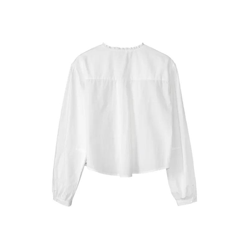 Fstudio Spring Korean Style Design Floral Ruffle Shirt Women's White-1