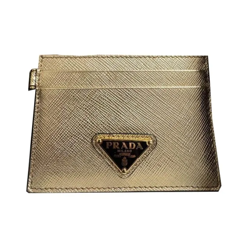 PRADA Saffiano Leather Card Holder Unisex Platinum-1