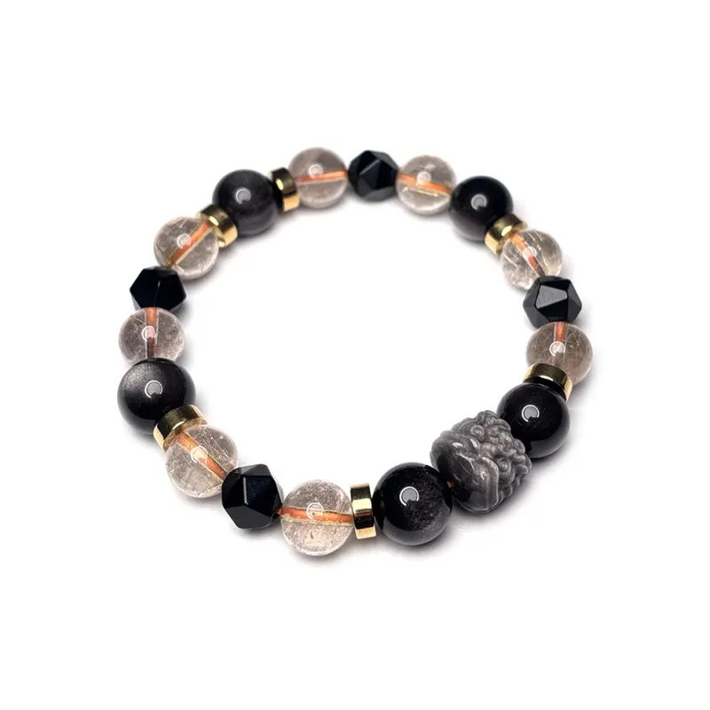 MOUNTAINS AND MANS Obsidian New Chinese Style Luxury Good Luck Beaded Bracelet Men's-4