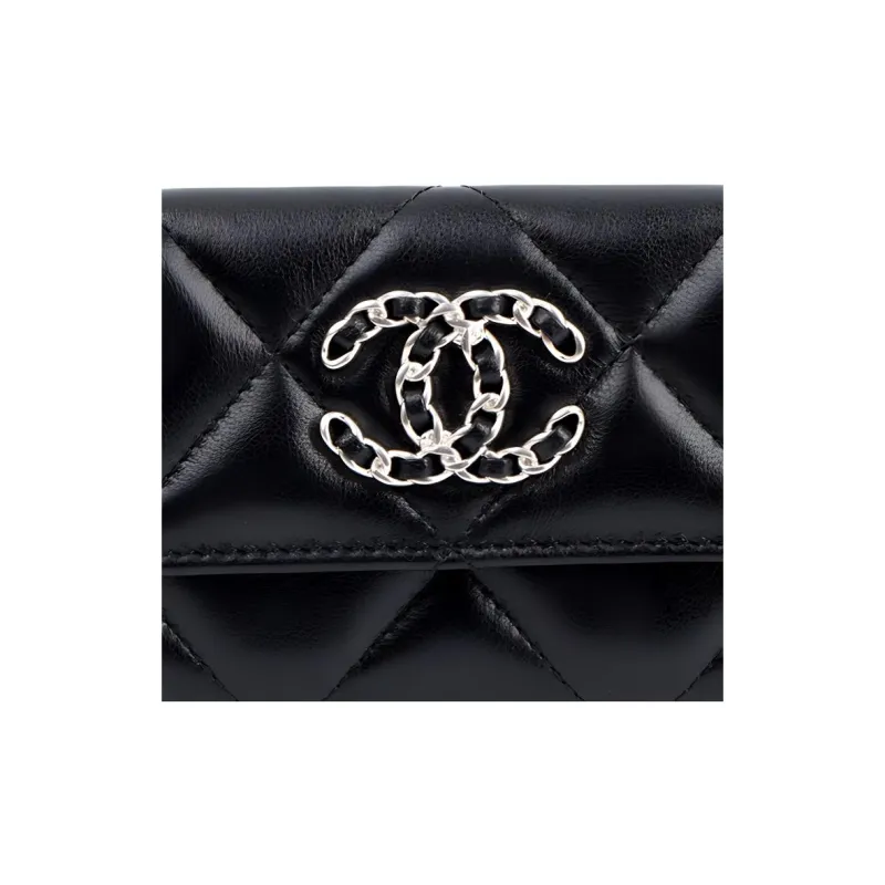CHANEL 19Bag Sheepskin Coin Purse Wallets Card Holders Women's Black-3