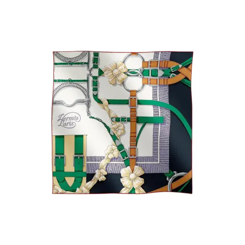 HERMES Mulberry Silk Scarves Women's White