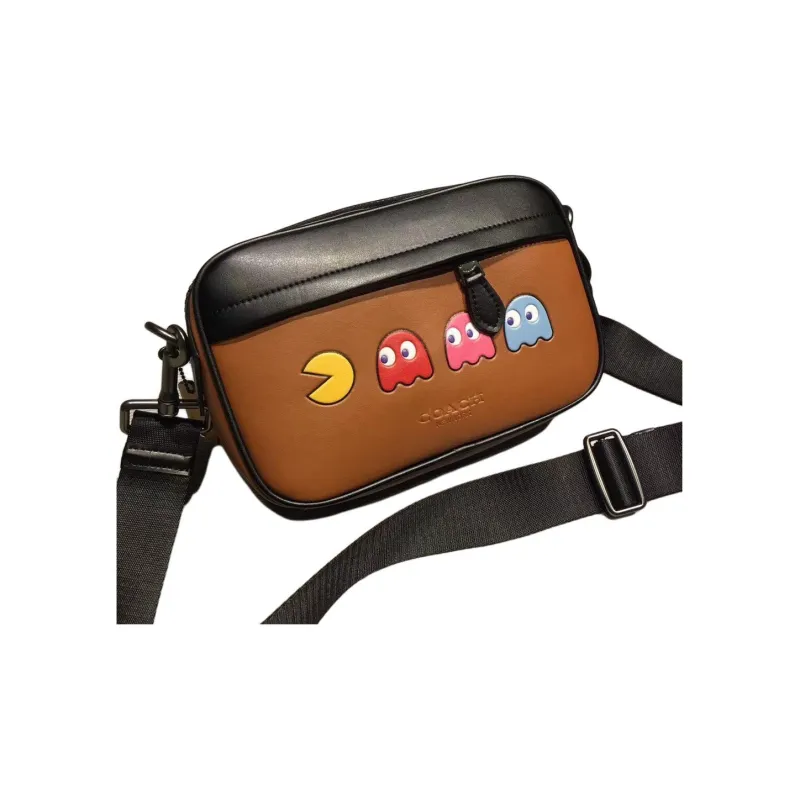 COACH Pac-Man Collaboration Graham Calfskin Shoulder Bag Crossbody Bag Large Size Men's Brown & Black-3
