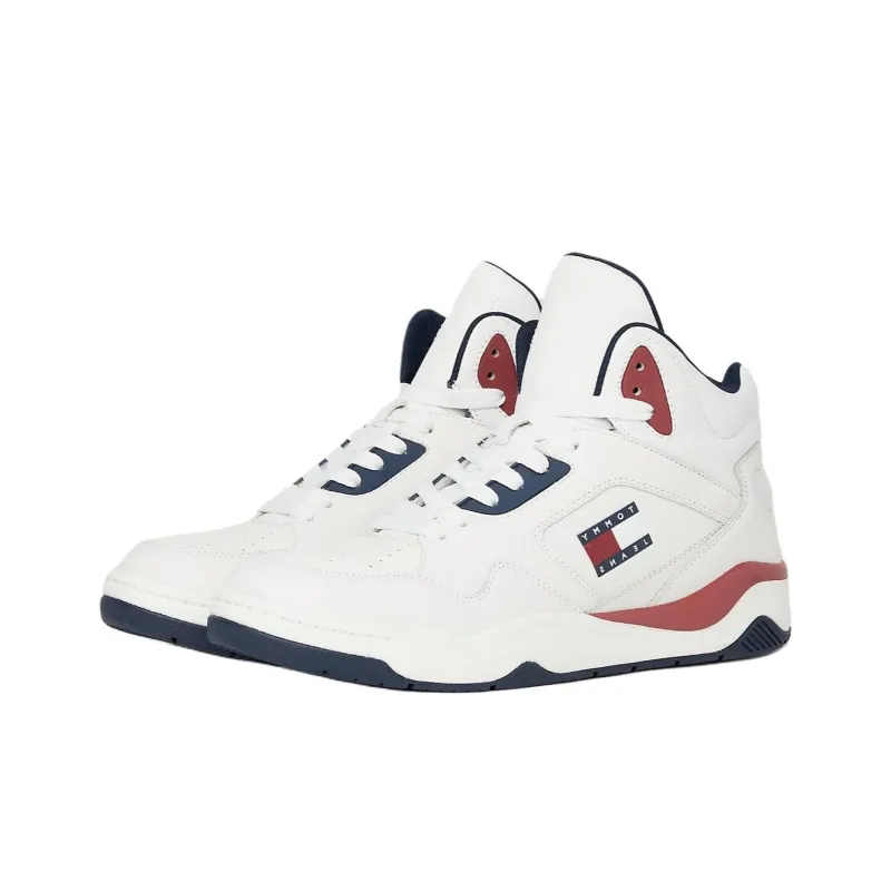 Tommy Hilfiger High Top Skateboard Shoes Men's White Blue Red-2