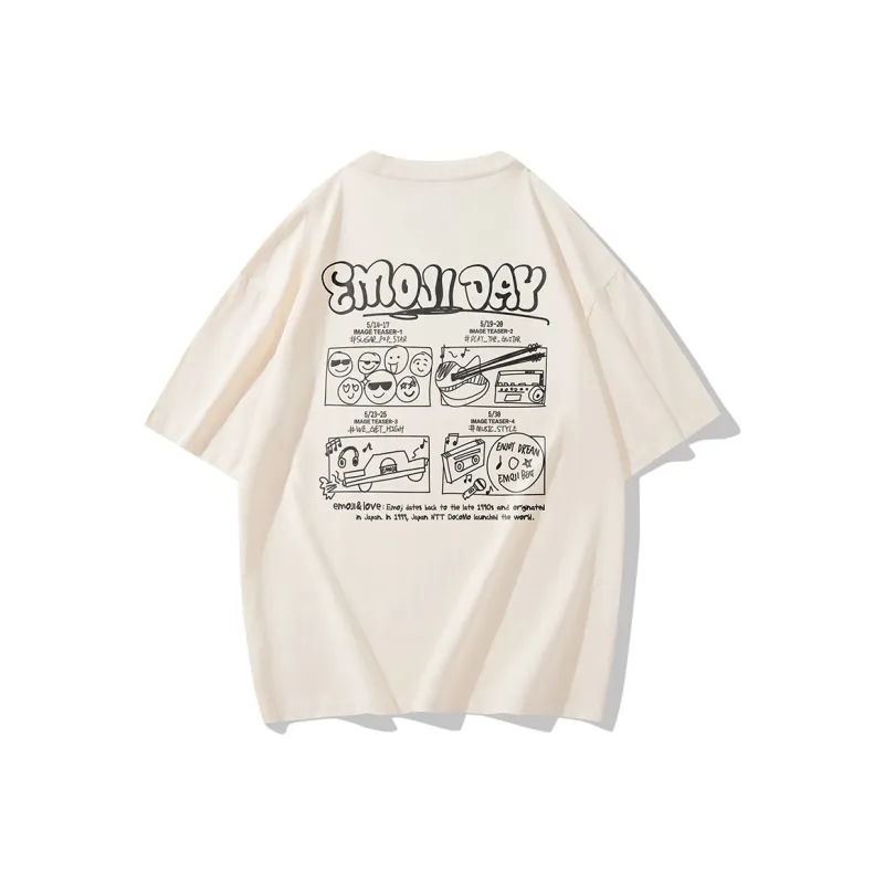 Emoji Loose Fit Crew Neck Short Sleeved T Shirts Unisex-6