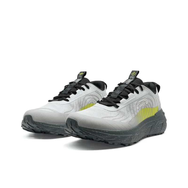 XTEP Cushioning Slip Resistant And Abrasion Resistant Low Top Trekking Shoes Men's Lunar Stone Gray Yellow Lime Green-2
