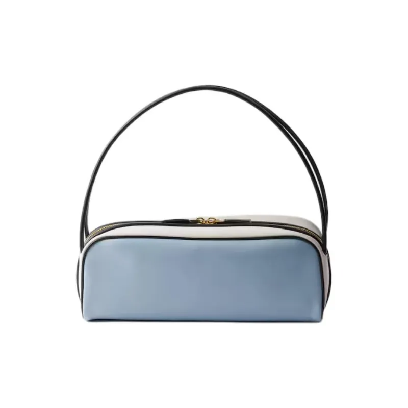 PRADA Calfskin Shoulder Bag Women's Sky Blue/White-3