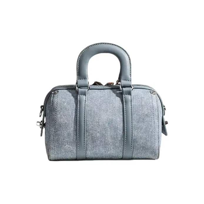 OCTSUI Synthetic Leather Boston Bag One Shoulder Handbags Women's Brown/Ecru/Glacier Blue-11