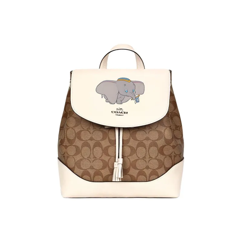 COACH Disney Collaboration Elle Canvas With Leather Kids' Backpack Medium Size Women's White Multicolor Monogram-0