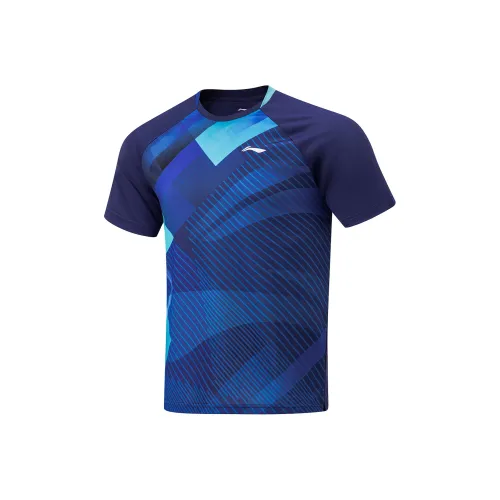 LiNing Raglan Sleeve T Shirt Unisex Graphic Blue