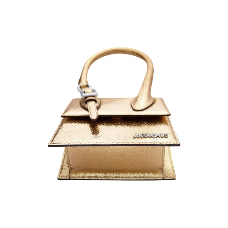 Jacquemus Calfskin One Shoulder Handbags Medium Size Women's Gold-3