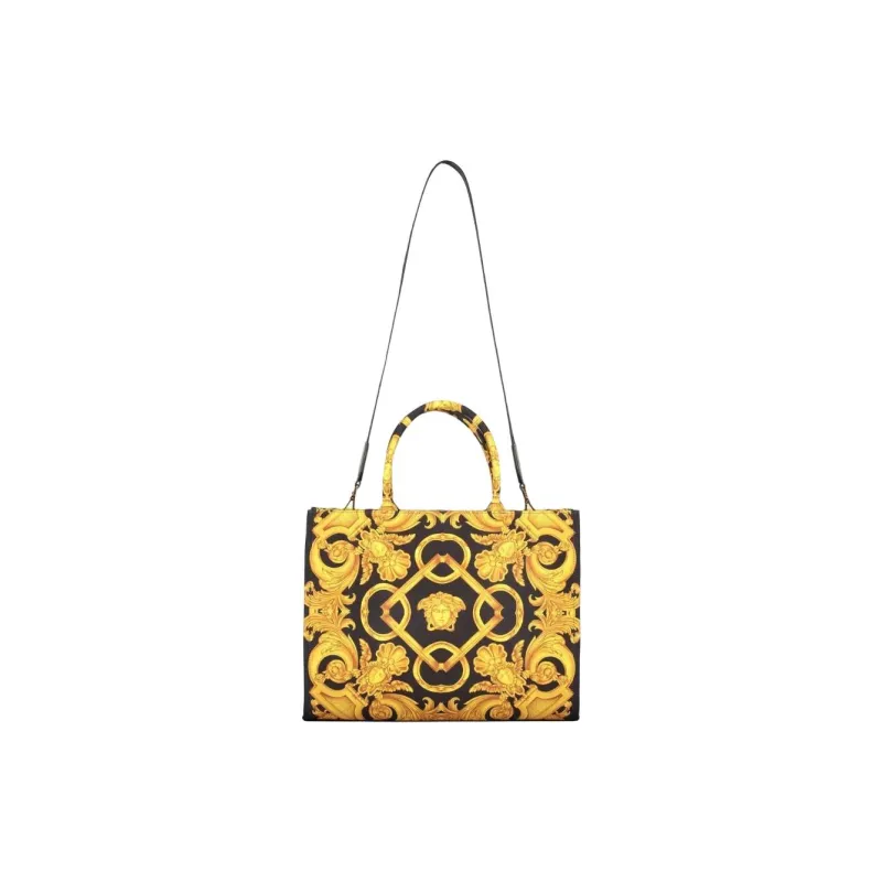 FANSIZHE MedusaBarocco Polyester Tote Bag, Shopping Bag, Shoulder Bag, Handbag Women's Black & Gold-2