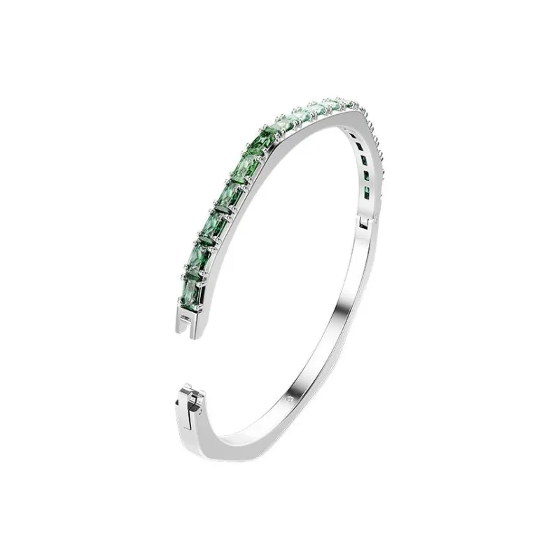 Swarovski Faux Crystal, Rhodium Plated, Synthetic Cubic Zirconia Bangles Unisex Green-1