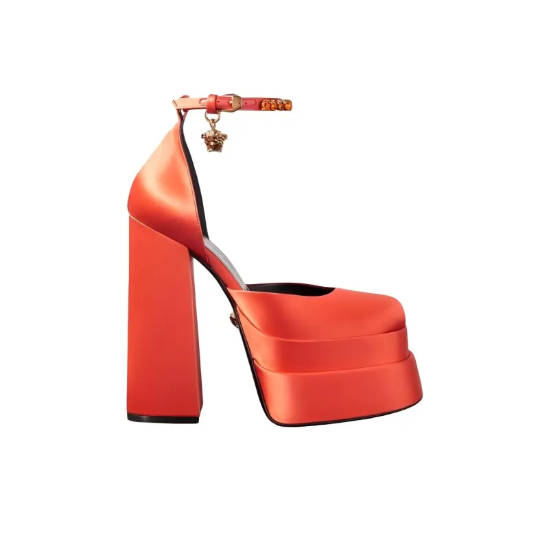 VERSACE Medusa Aevitas Chunky Heel High Heels 15.5cm Women's Orange-1