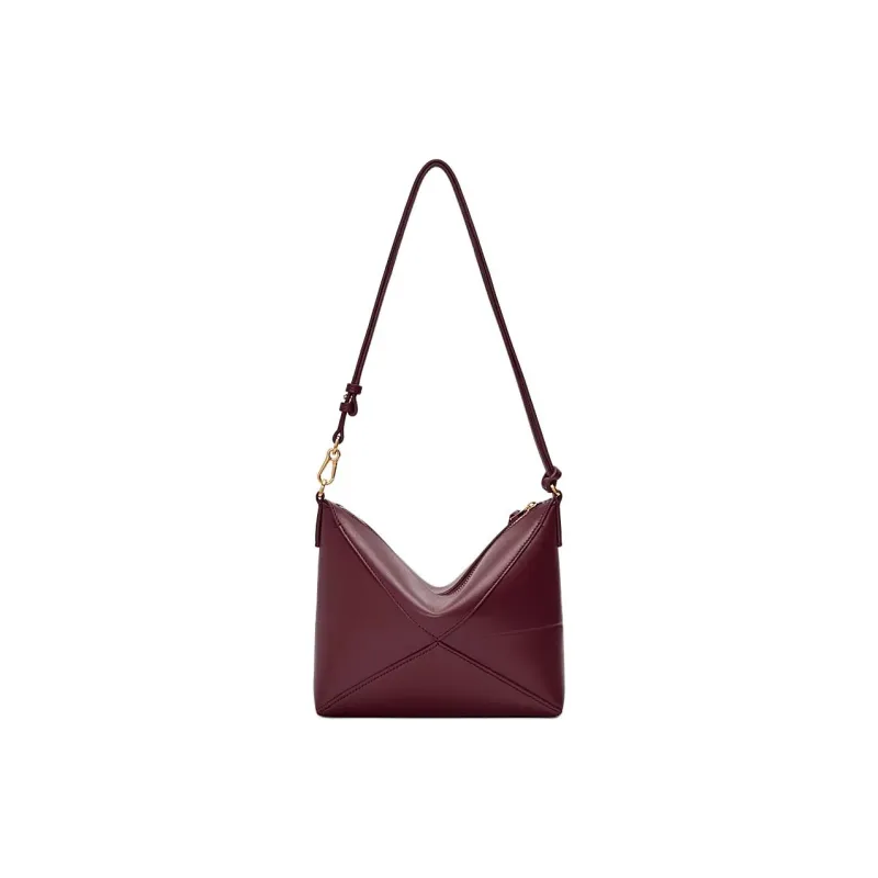 LOEWE Puzzle Fold Cow Leather Clutch, Crossbody Bag, Shoulder Bag Women's Burgundy-4