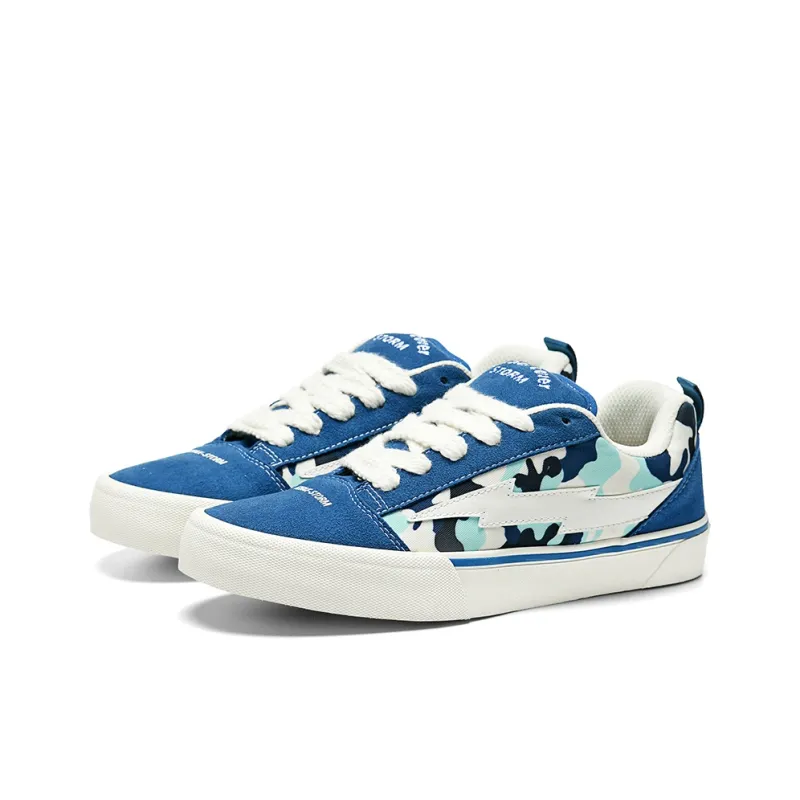 SITULANG Lightning Abrasion Resistant Slip Resistant Low Top Preppy Style Canvas Shoes Unisex Camouflage Blue-2