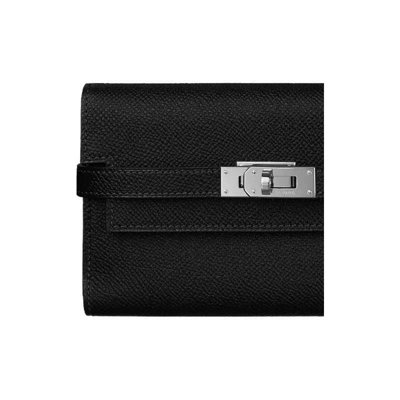 HERMES Epsom Calfskin Wallet Medium Size Unisex Noir Black-4